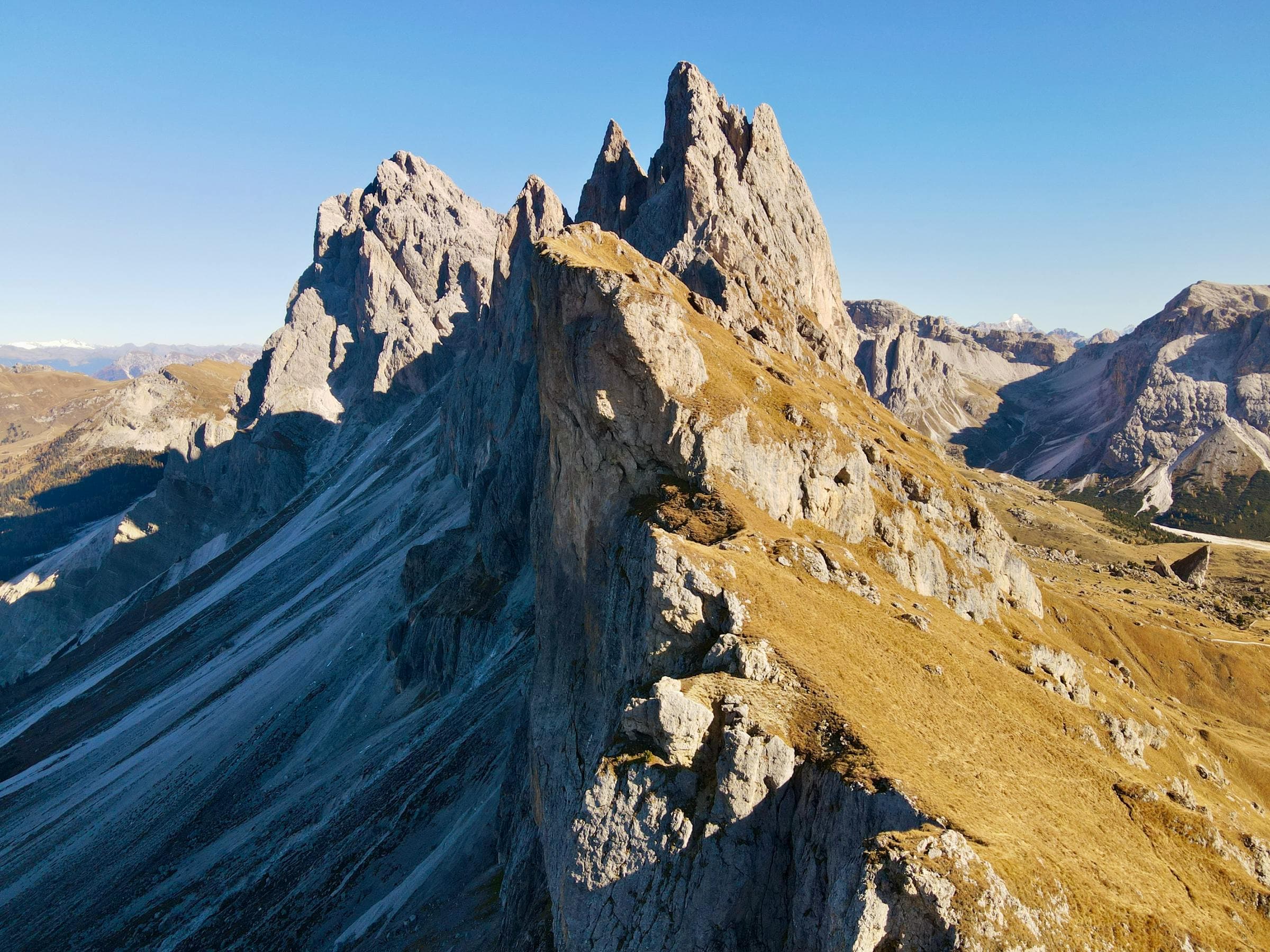 The jagged peaks of Seceda in the Italian Dolomites